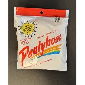 New Old Stock Vtg K-Mart White Queen Plus Pantyhose Reinforced Toe Comfort Panel